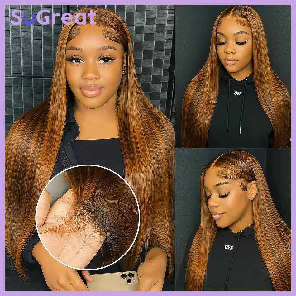 32 Inch Straight 1B/30 Highlight 13x6 Hd Lace Frontal Wigs Human Hair Wig Brazilian 200 Density Colored Ombre Lace Wig For Women