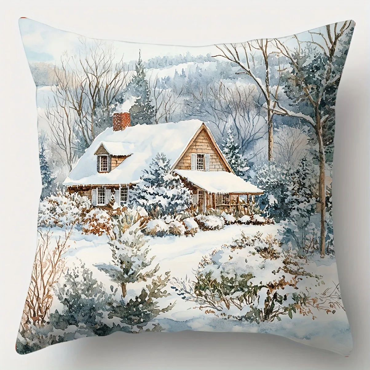 Christmas Pillowcases: Snowy Woods with Rabbits, Cottages, and Deer Sofa room cushion cover home decoration new year gift