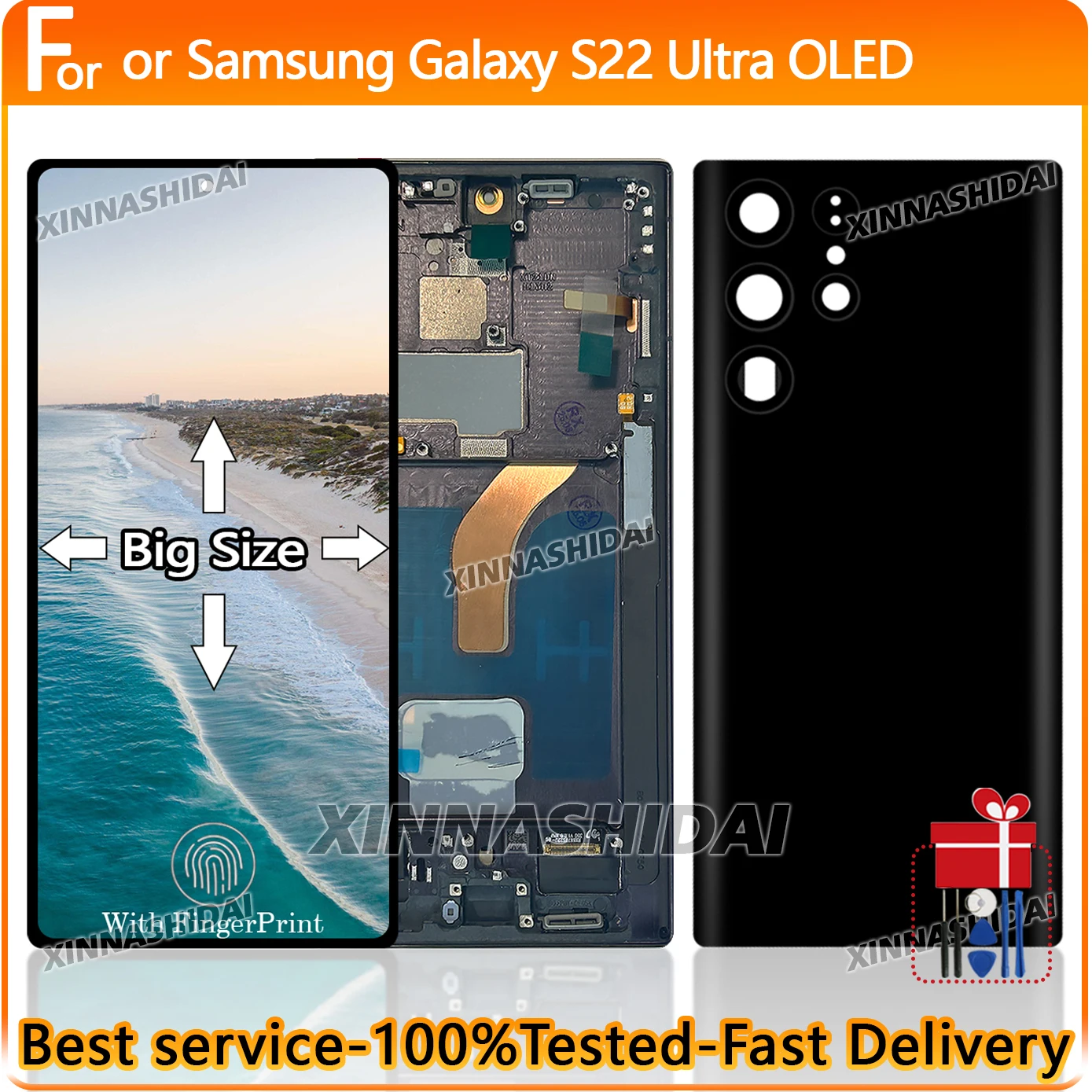 OLED For Samsung S22 Ultra For OLED LCD Display Touch Screen Big Panel Digitizer Assembly Replacement With Battery Cover