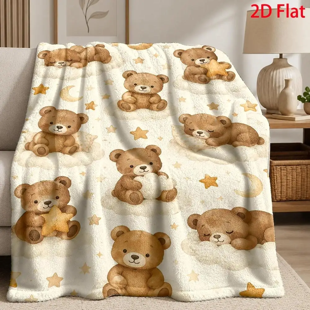 Cute Teddy Bear Family Cloud Print Throw Blanket Cozy Nursery Bedding Gift for Baby Kids Room Decor