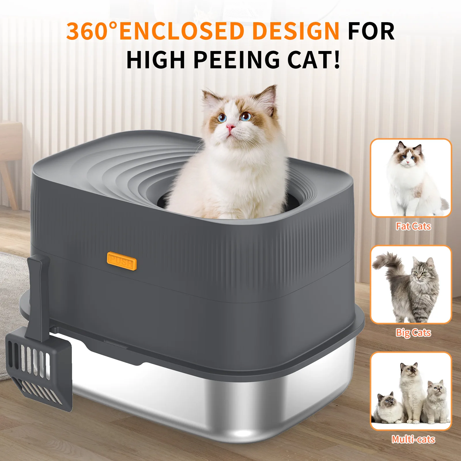 stainless steel large cat litter box Fully enclosed odor prevention cat supplies