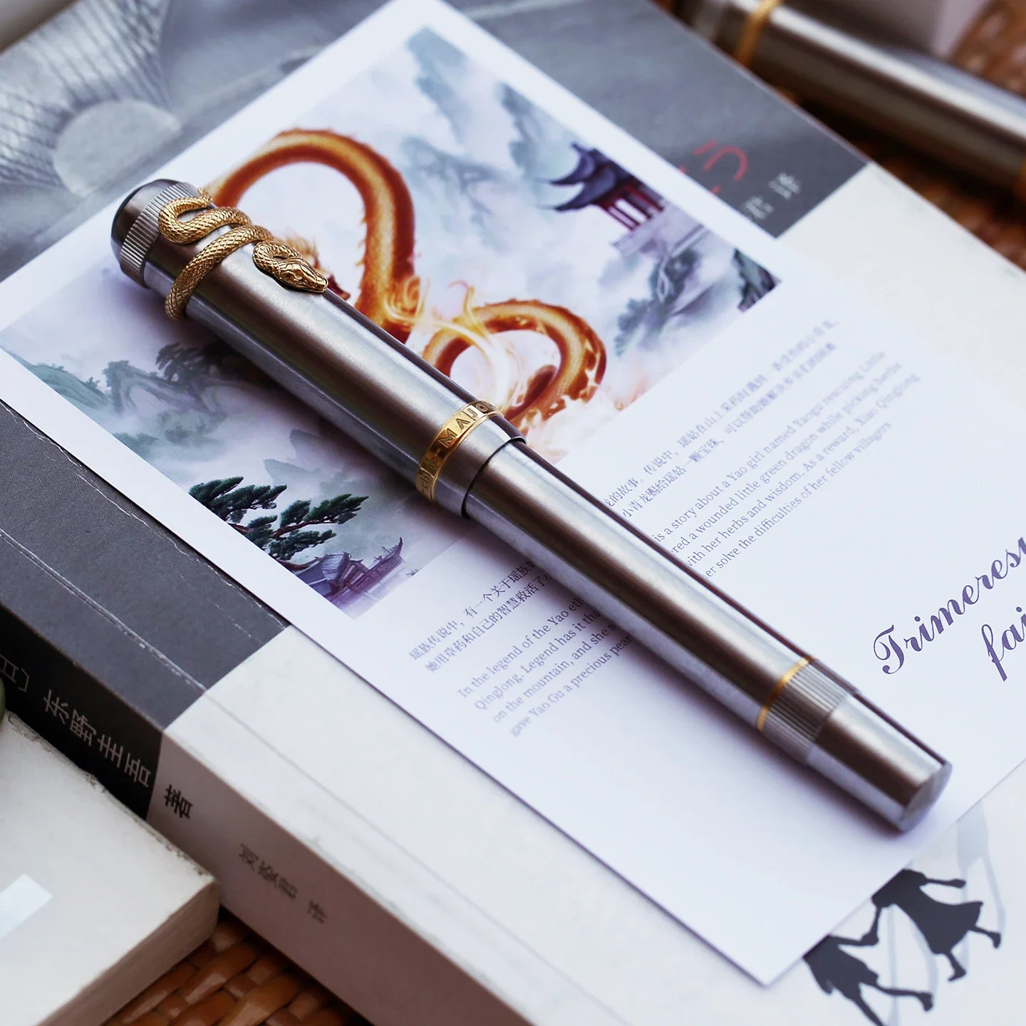 Hot Majohn P137 Titanium Piston Pen - Snake Year Limited W/ Long Knife Nib, Calligraphy Fountain Pen For Collectors/Executive Gi
