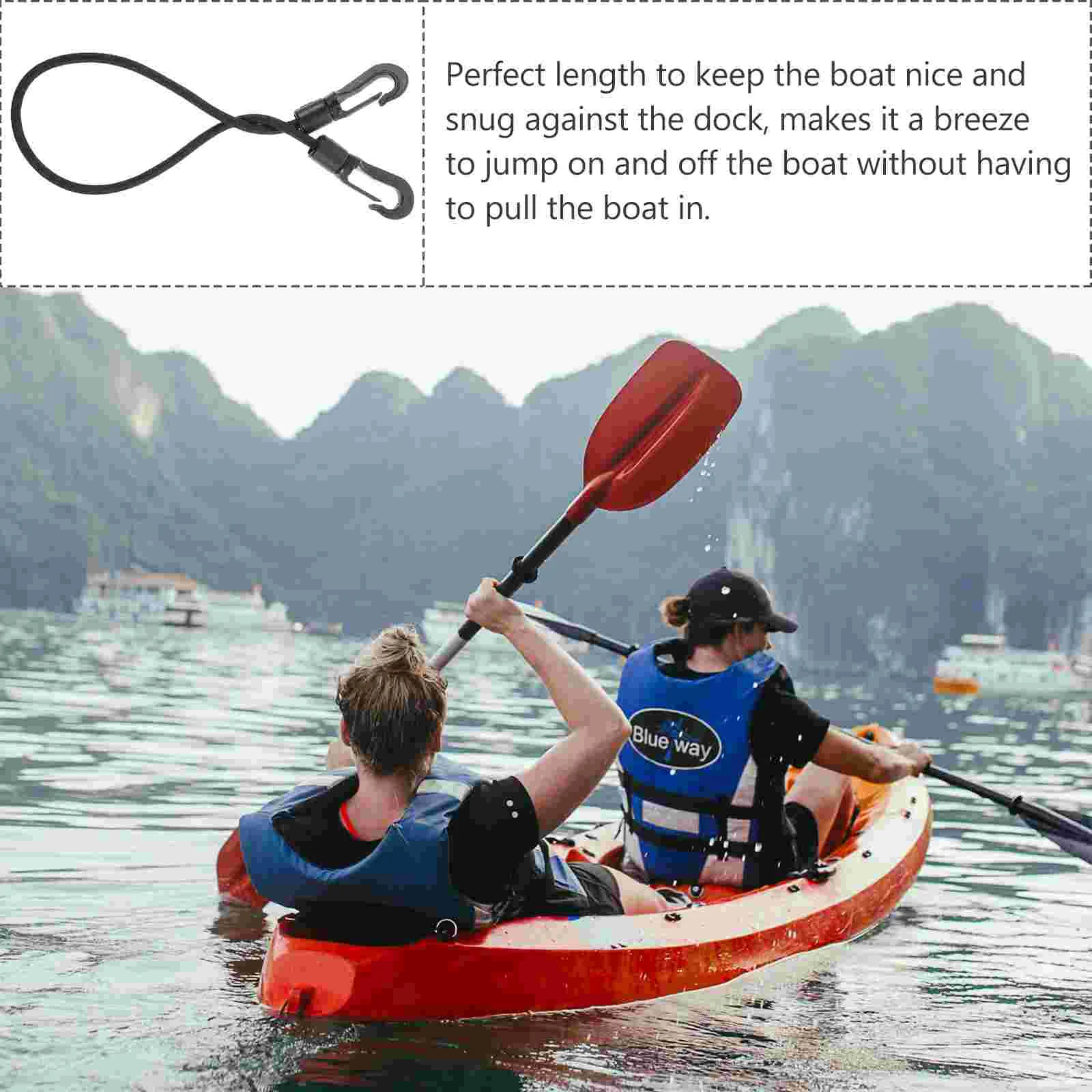 3 ชิ้นเชือกเรือ Elastic String Hook Paddle สายคล้อง Heavy ปรับหัวเข็มขัด Mooring Supply สีดํา Kayak Dock Line