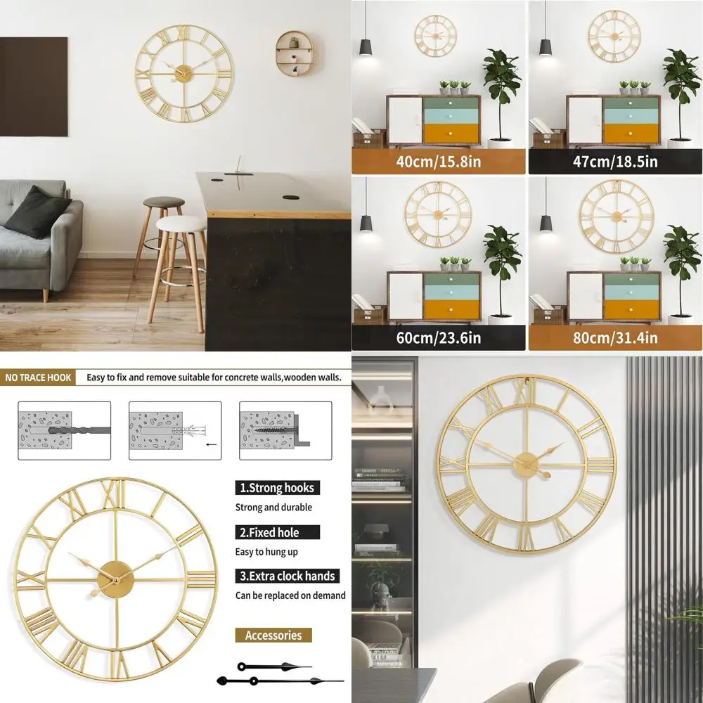 

24 Silent Metal Wall Clock - Vintage & Modern Decor for Living Room, Bedroom, Office