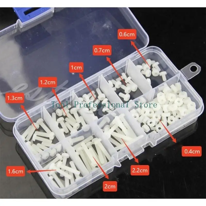 57QF 160Pcs Metric 8 Sizes Assortment Stand-off Nylon Screws Bolt & White
