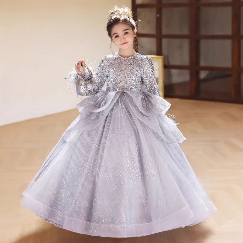 2026 Children Girls Birthday Princess Piano Performance Pageant Outfit Gown Costume Flower Girl Wedding Formal Dress Host Kids