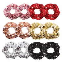5Pcs/20pcs Mirror Disco Sequin Hair Scrunchies Metallic Silver Scrunchies CHEERLEADERS Girls Ponytail Holder Hair Accessories - Image 2
