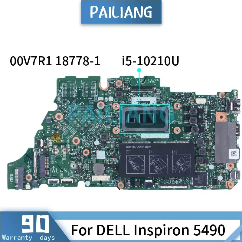 Imagem -02 - para Dell Inspiron 5490 5590 Laptop Placa-mãe 00v7r1 0355t5 01m6h4 18778-1 Srgky Ddr3 Notebook Mainboard Completo Testado I510210u