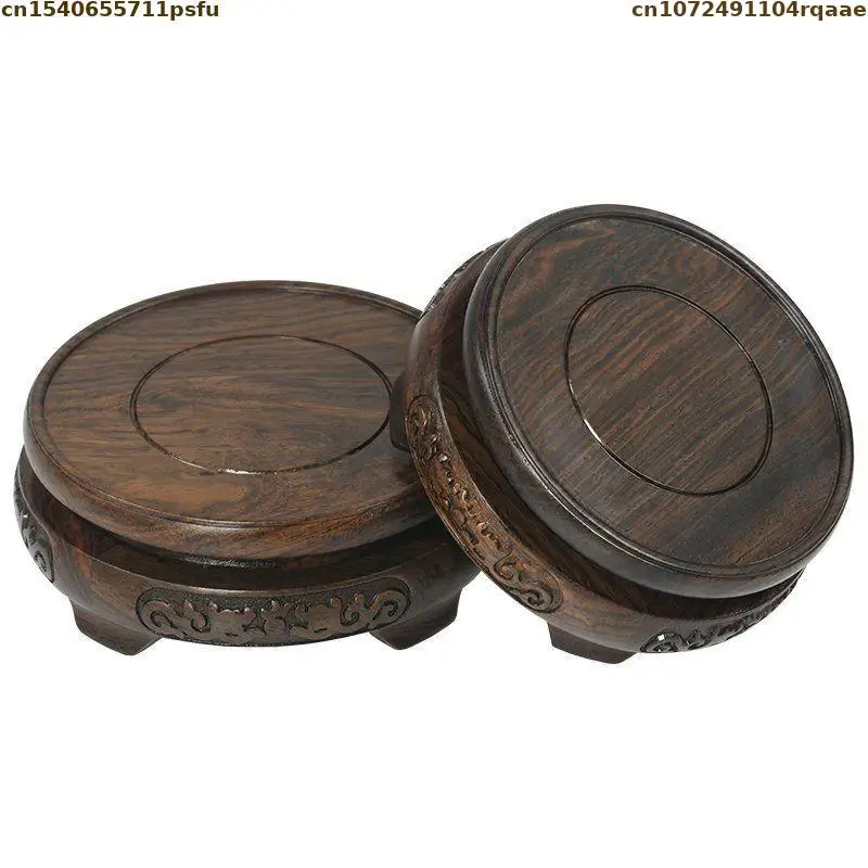 Round Wooden Carved Base For Miniature Model Small Figurine Incense Burner Display Stand Tea Sets Pedestal Desktop Home Decor