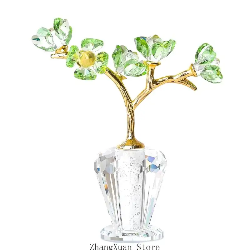 Crystal Flower Figurine with Faceted Base for Shelf and Desk Display 3XUF