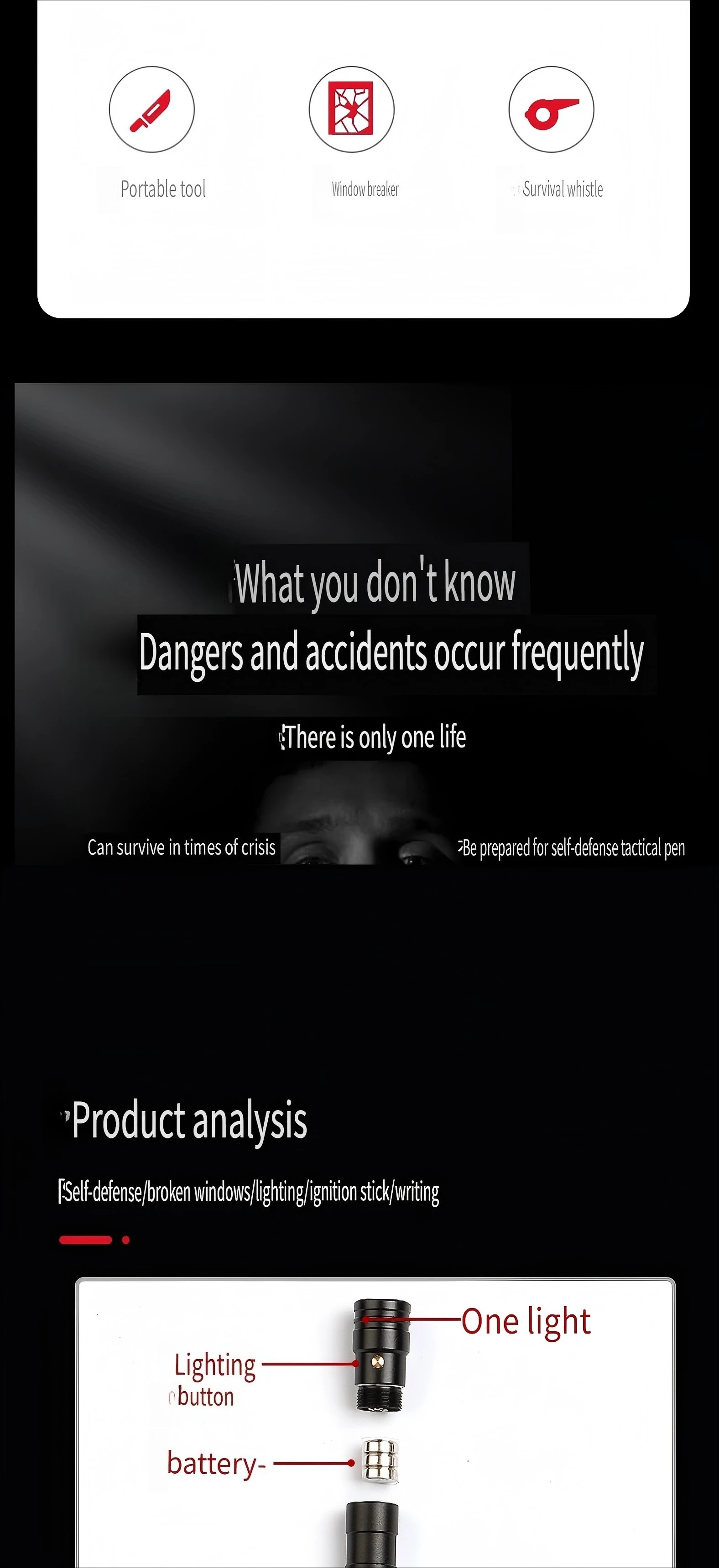 Outdoor self-defense multi-function pen compass defense attack escape tactical pen