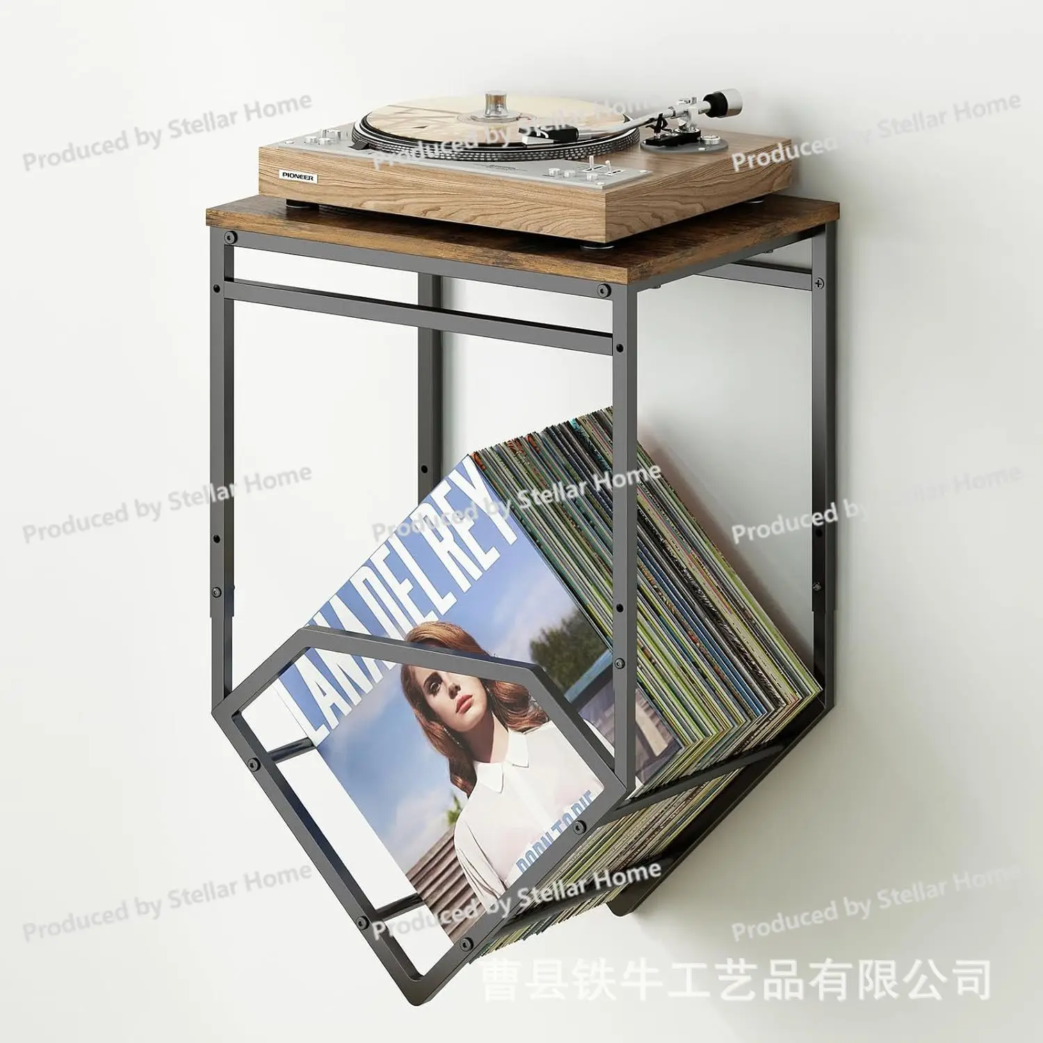 Iron Wood Record Player Bracket with Wall-mounted Vinyl Record Rack, Record Player Bracket, CD Storage Rack