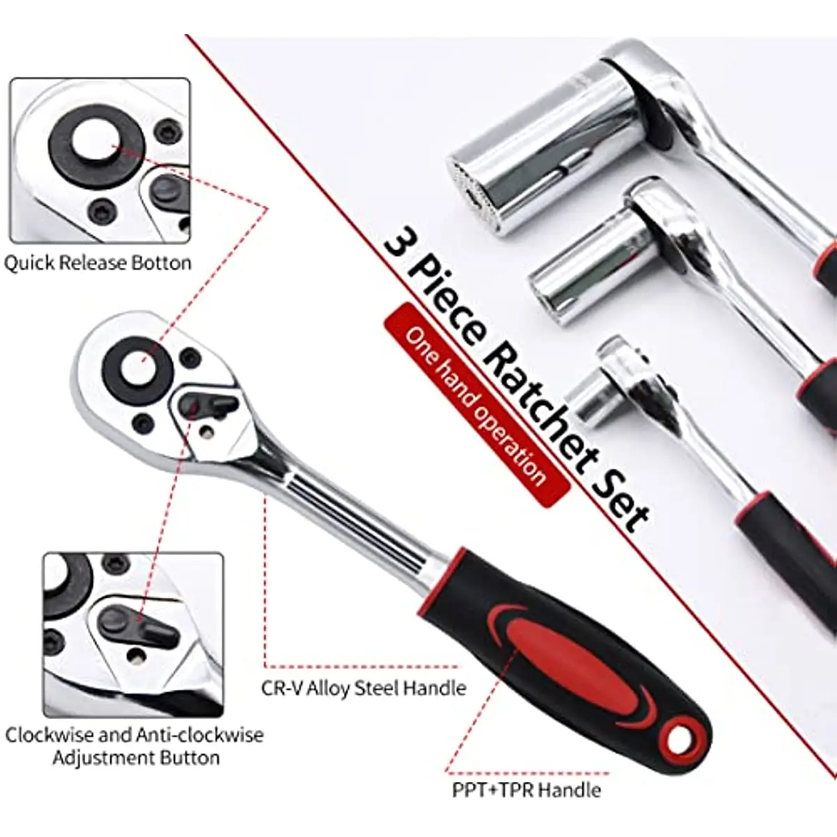 Large/Medium/Small Quick Release Socket Wrench With Vanadium Steel 24 Tooth Ratchet Wrench For Automotive Repair Hardware Tools