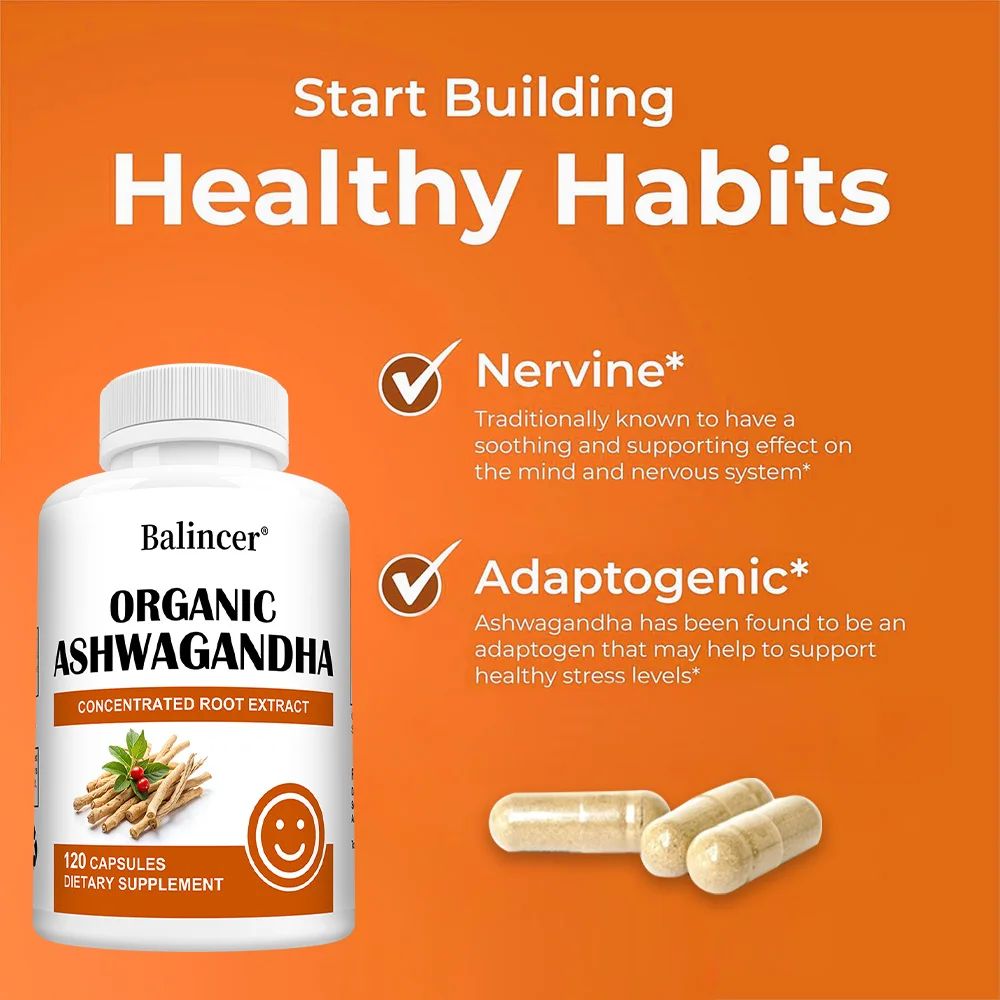 

Organic Ashwagandha Supplement - High Potency Ashwagandha Capsules With Organic Black Pepper for Enhanced Absorption - Vegan