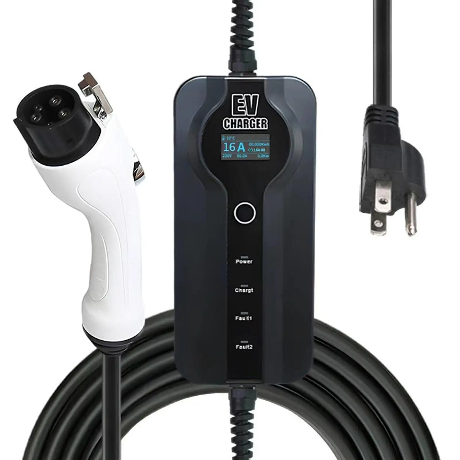 Fast Charging Vehicle Charger 16A 3.5kw Portable EV Home Charge Station with 5m Cable Travel Ready Black