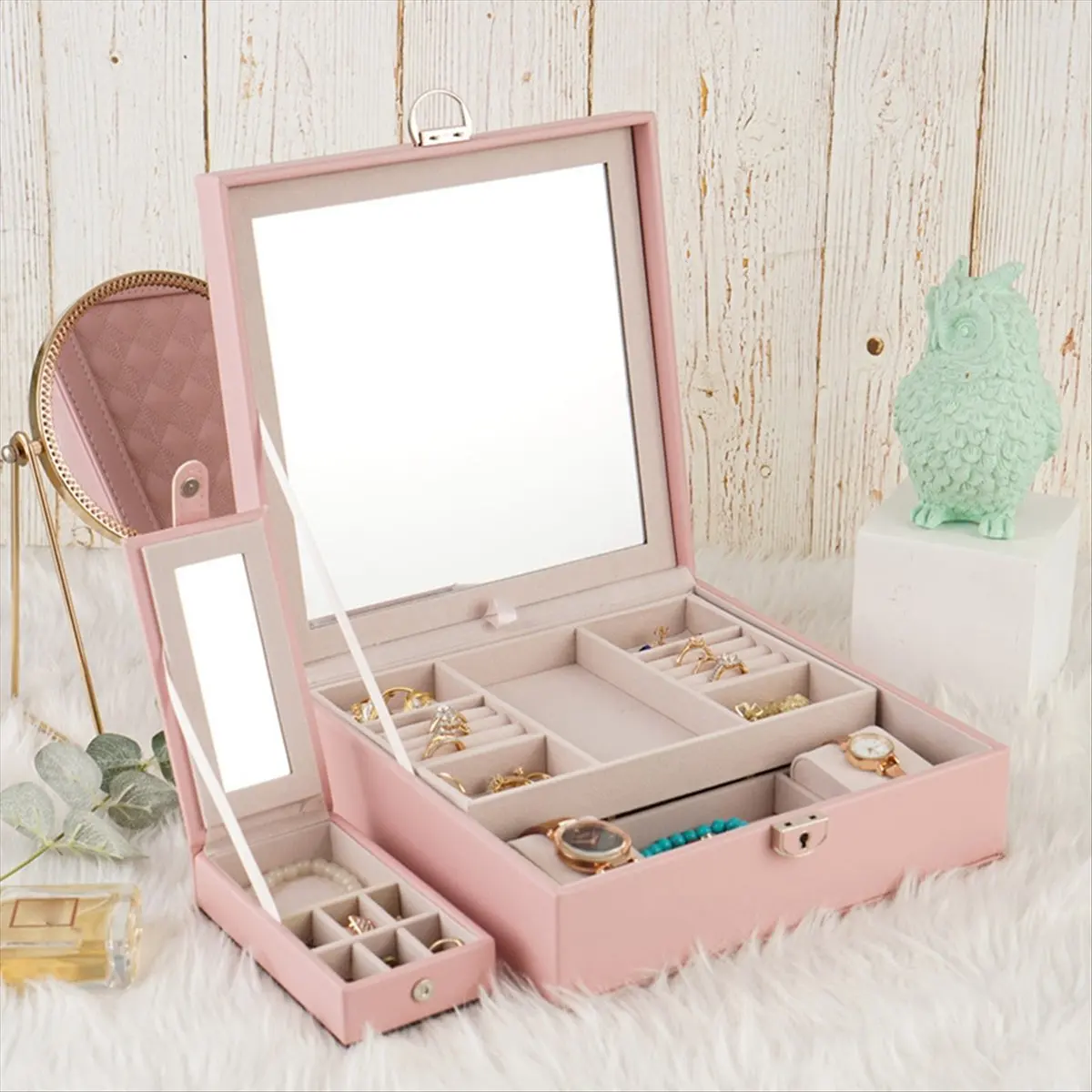 ABQR Girly Pink Jewelry Box Jewelry Fashion Storage Leather Box Jewelry Ring Jewelry Box for Jewelry Storage and Display