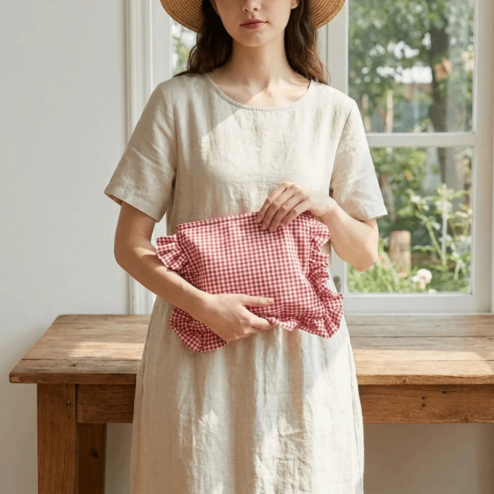 Durable Ruffle Plaid Makeup Bag Cloth Multifunctional Nylon Cosmetic Bag Large Capacity Korean Style Toiletry Organizer Bag Home