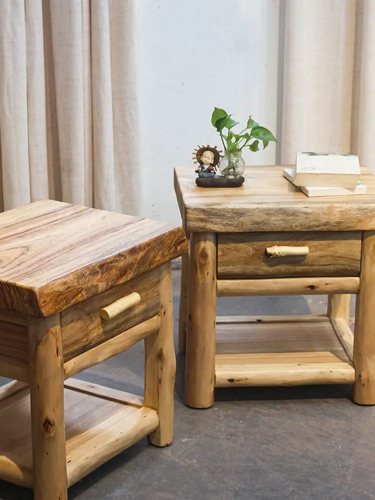 Solid Camphor Wood Bedside Cabinet Storage Nightstand Small Side Table for Living Room