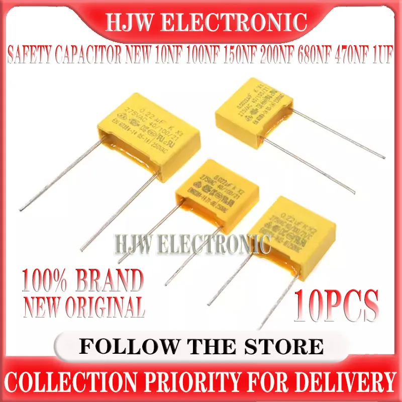 

10PCS X2 1UF 0.68UF 0.33UF 0.22UF 0.1UF 0.47UF 0.01UF 275V 104 Safety Capacitor New 10nf 100nf 150nf 200nf 680nf 470nf 1UF