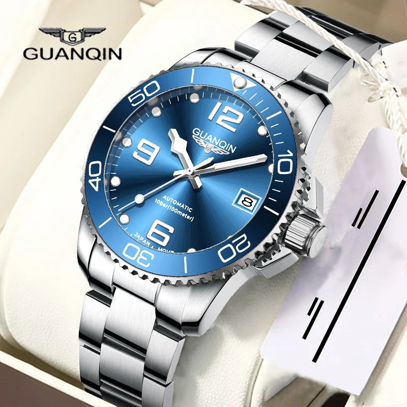 GUANQIN Business Sports Diving Mechanical Automatic Watch Japan NH35A Men's Watch Stainless Steel Sapphire Calendar Luminous