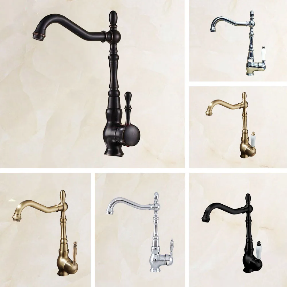 

Deck Mounted Brass Single Handle Kitchen Bathroom Basin Sink Swivel Spout Faucet One Hole Hot Cold Mixer Water Tap azh032