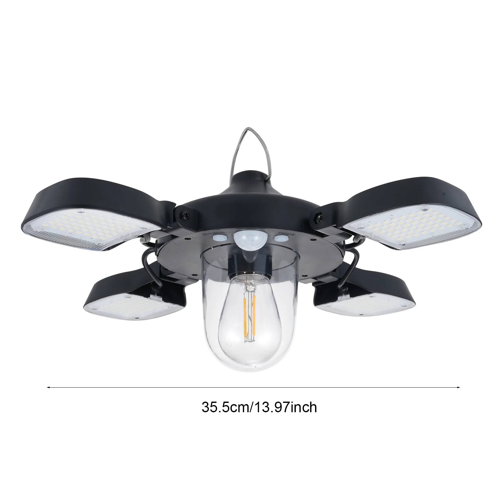 192LEDs Solar Powered Pendant Lamp PIR Motion Sensor Light 4-Panel Hanging Lamp with Light Bulb Garage Light