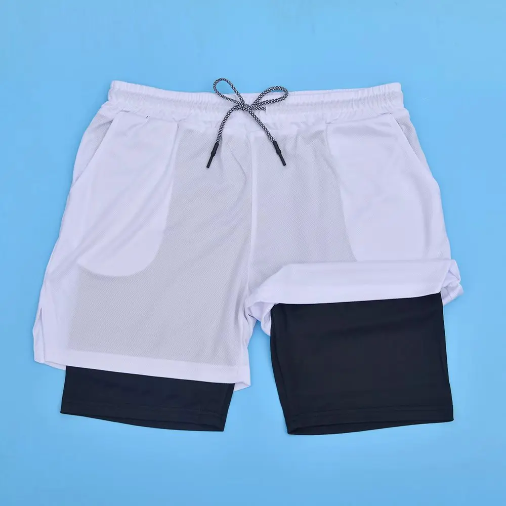 Men Sport Shorts Sportswear Double-deck Running Shorts 2 In 1 Beach Bottoms Summer Gym Fitness Training Jogging Short Pants Men