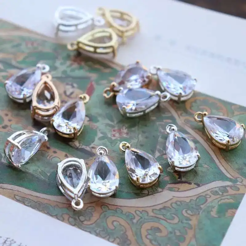8x12mm 5pcs Copper Zircon Water Drop Crystal zircon Charms Pendant  For DIY Jewelry Making Accessories
