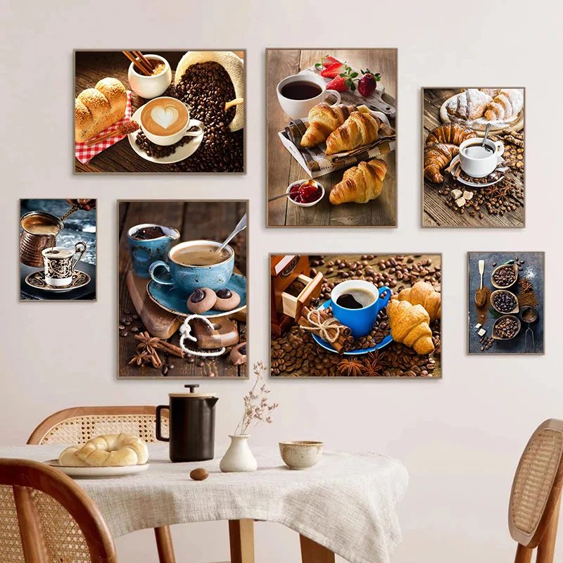 Modern Bread Coffee Canvas Paintings And Prints HD Pictures Wall Art For Living Room Home Kitchen Restaurant Decor Cuadros