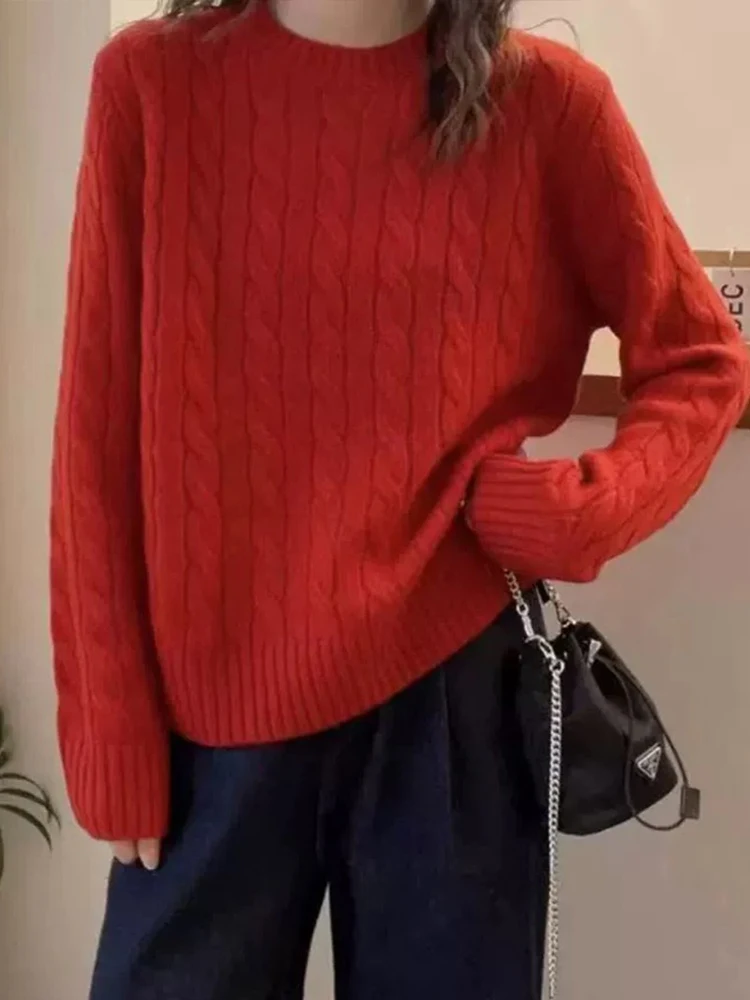 Maglione da donna in cashmere ispessito, girocollo, vestibilità ampia, top con fondo per maglieria alla moda autunno inverno