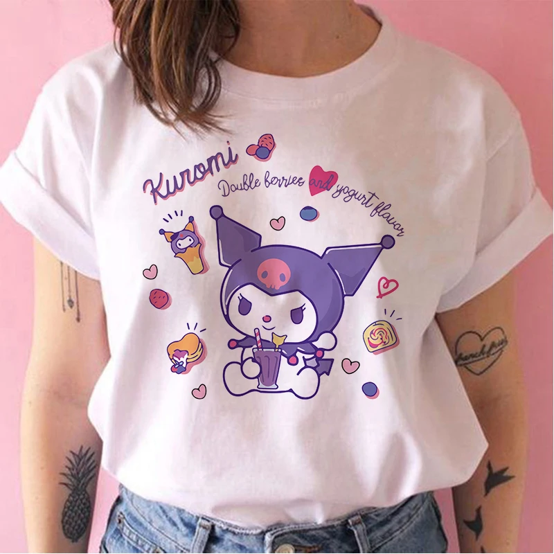 90s Kawaii Kuromi Top Tee Funny Cartoon T Shirt Kuromi Women Manga T-shirt Y2k Graphic Tshirt Streetwear Top Tees Female Grunge