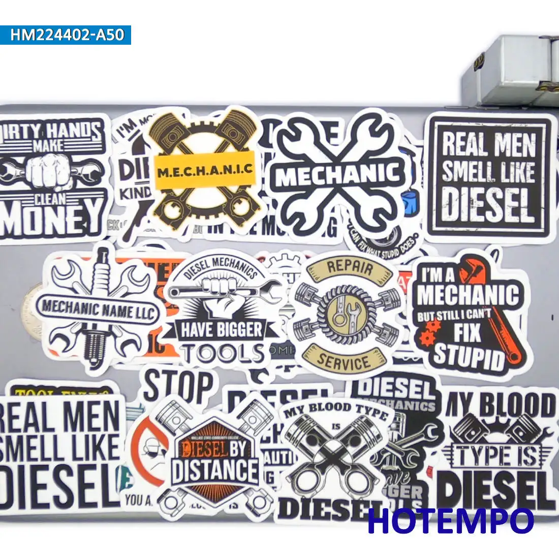 20/30/50 piezas, Eslóganes mecánicos retro, Divertido reparador de diesel, Pegatinas de calcomanías, para motocicleta, bicicleta, coche, caja de