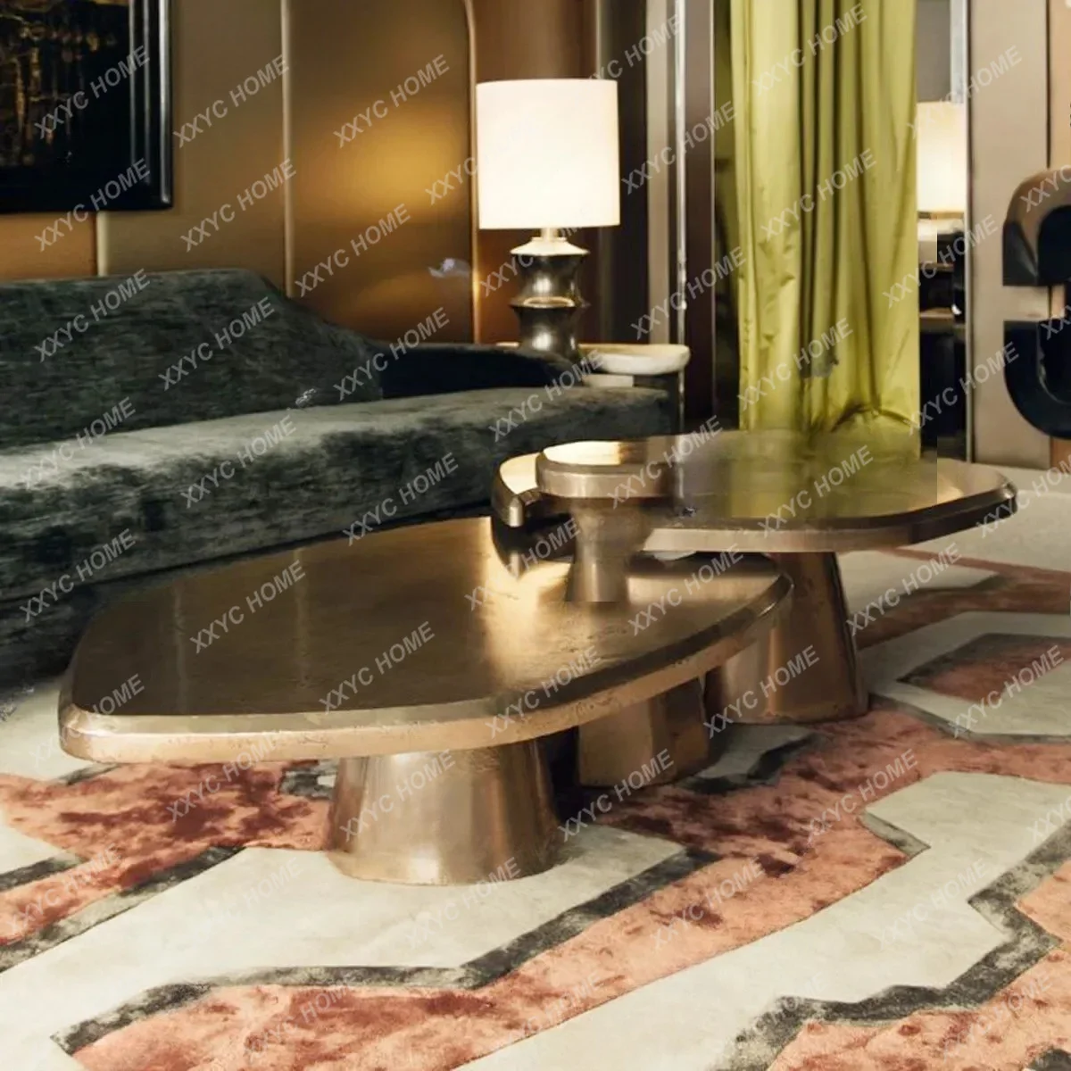 

New stainless steel old light luxury modern special-shaped living room creative coffee table small apartment home