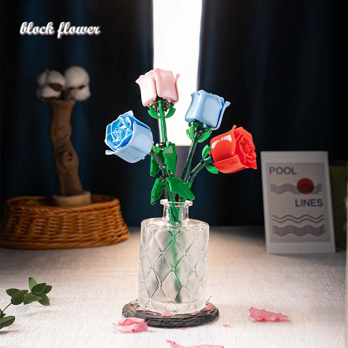 Romantic Rose Flower Bouquet Building Block Eternal Model Assembly Plastic Plant Brick Home Decor Mother\'s Day Birthday Gift