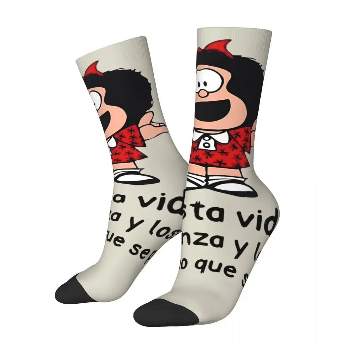 

Retro Men's Socks Mafalda Cartoon Unisex Street Style Pattern Printed Funny Crew Sock Gift