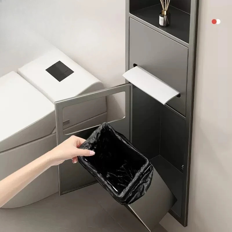 One PieceCraft Recessed Stainless Steel Bathroom Niche Built in Trash Can Door Finished Toilet Corner Cabinet Thick Baked Paint