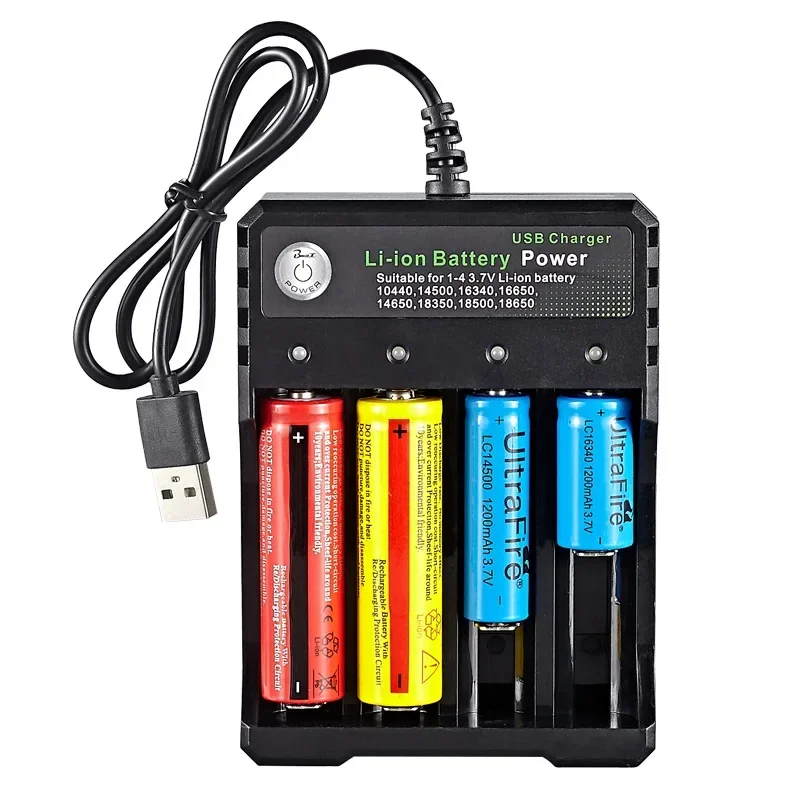 4 Slots 18650 Charger Independent Charging 3.7V Li-ion Battery Smart Charger for 10440 14500 16340 16650 14650 18350 18500 18650