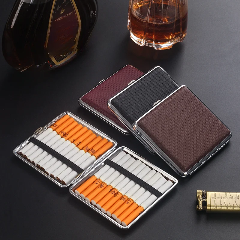 Men\'s for 20 Portable Pu Metal Cigarette Case Moisture-proof Creative Fashion Woven Pattern Hand Roll Thick Cigarette Box