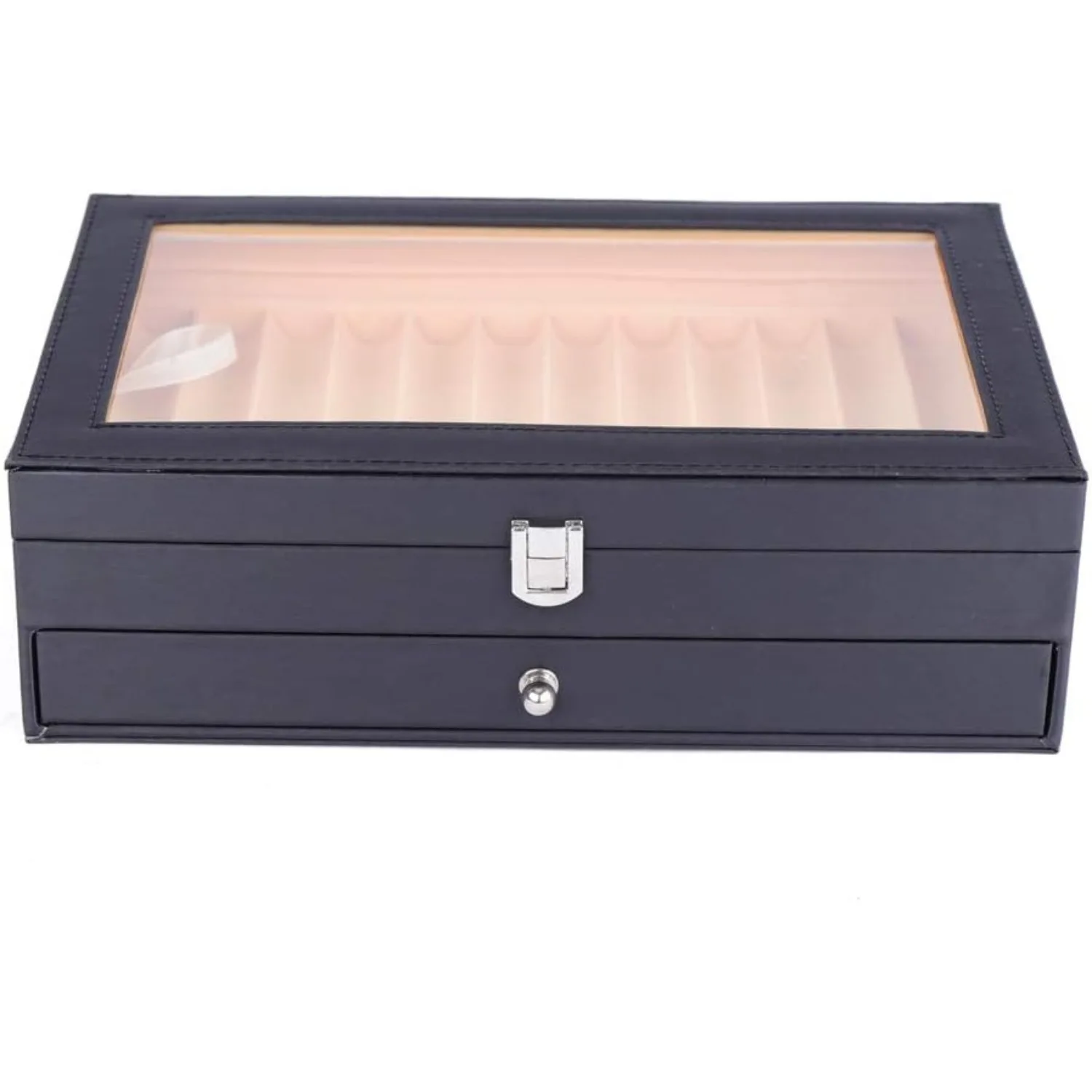 

24-канальная стальная витрина для ручек, кожаная коробка для хранения коллекции, коробка для хранения ручек (черный)