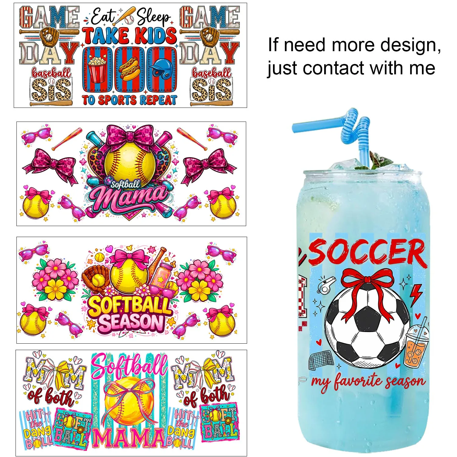 1/5PCS Bundle baseball game day UV DTF Transfer Sticker DIY Decals 3D transfers uvdtf stickers 16oz uv dtf cup wraps
