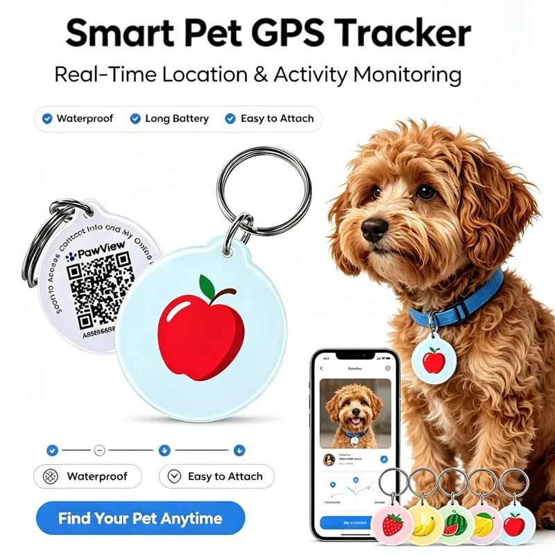 Fruit Series Pet ID Tag Silicone Smart GPS Tracker with QR Code & NFC Dogs Cats Tracking Finder Locator Pets Anti-Lost Device