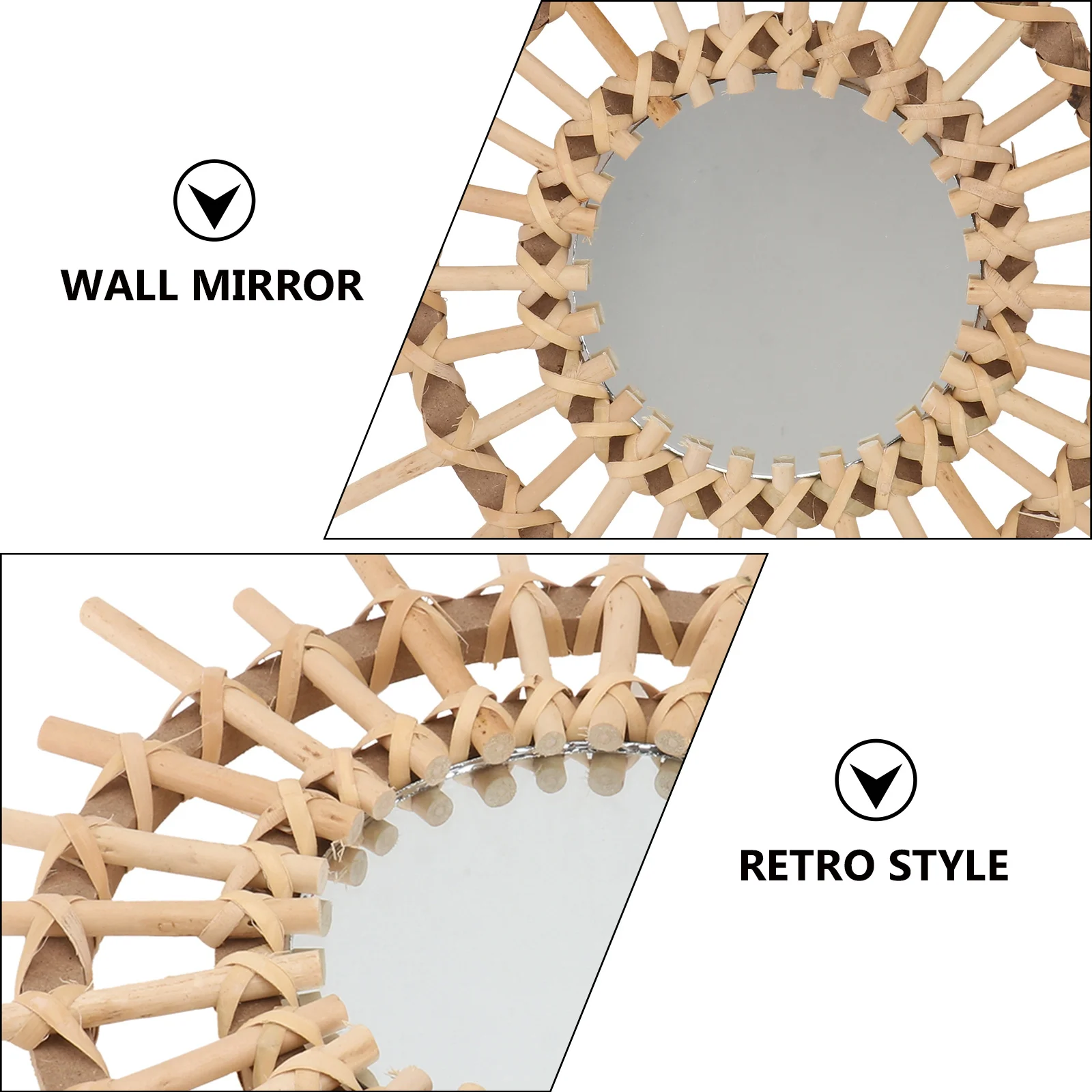 

1Pcs Wicker Weaving Makeup Mirror Hand-Woven Decorative Wall Mirror for Indoor Decor Compact Bathroom Vanity Lightweight Art