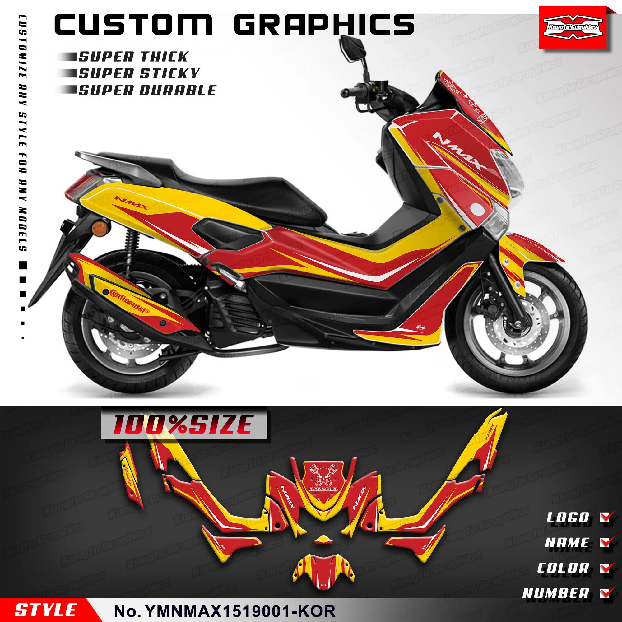 

KUNGFU GRAPHCS Custom Stickers Complete Vinyl Wrap for Yamaha NMAX 125 155 2015 2016 2017 2018 2019 Scooter, YMNMAX1519001-KOR