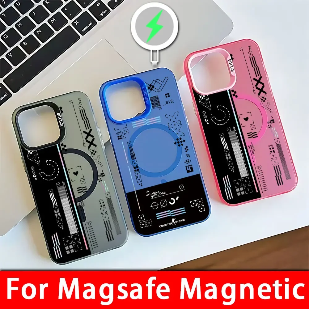

Classic Game CS Clear GO Magsafe Magnetic Phone Case for IPhone 11 12 13 14 15 16 Pro Max Plus Lens Creative Border Plated Cover