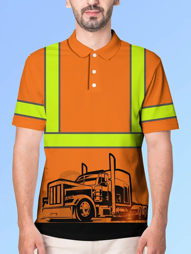 Men's Truck Work Leisure Polo Shirt, Competition Creative Gift, Truck Enthusiast, Casual Work Clothes, Sports Style