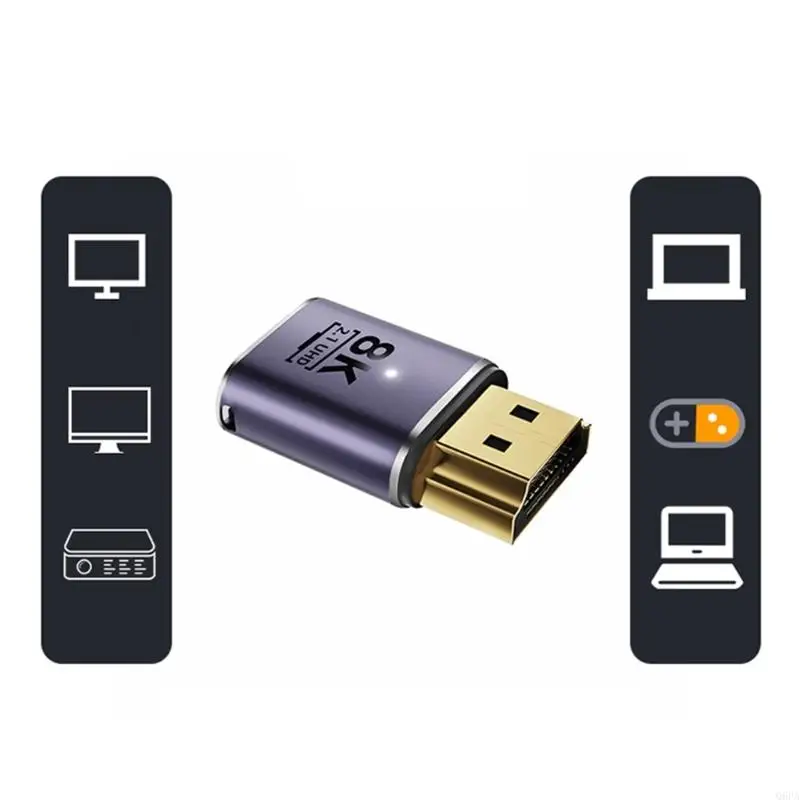 Adaptador compatible con HDMI, adaptador convertidor hembra a macho compatible con HDMI, soporte UHD2.1, 8K, 60Hz, 4K, 120Hz, 48Gbps