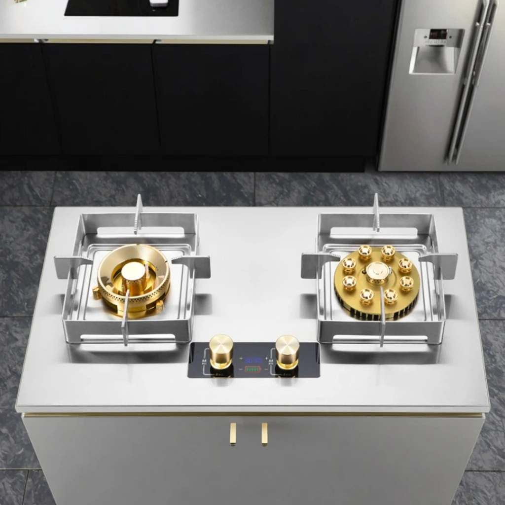 業務用2口スマートガスコンロ - ステンレス製ビルトイン/ポータブルキッチン用クックトップ、安全機能付き