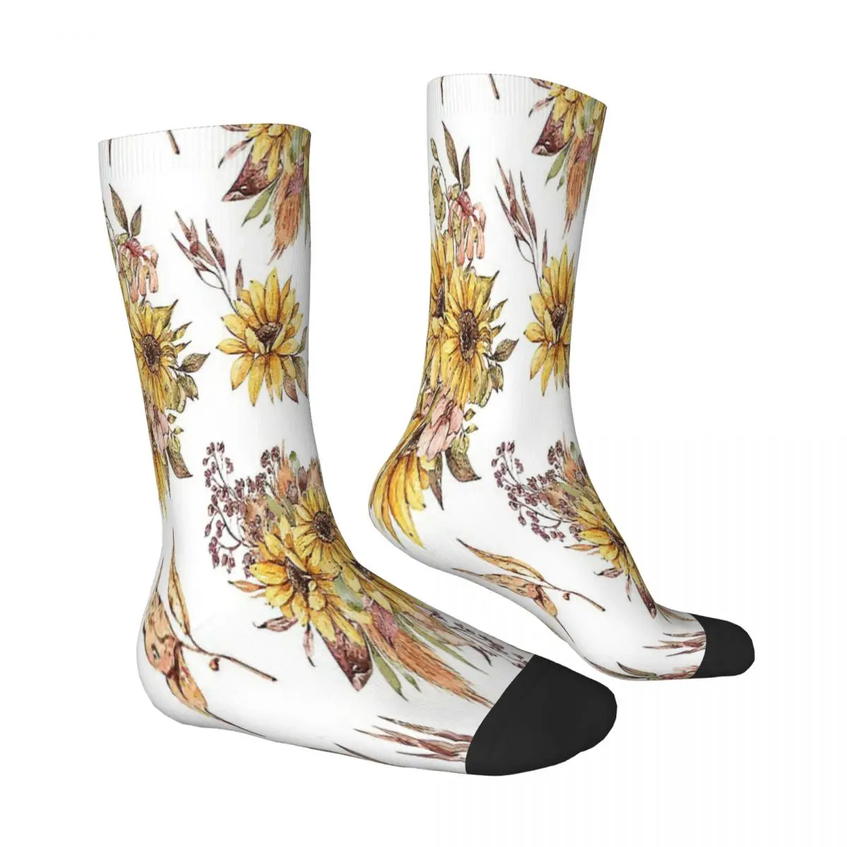 Watercolor Bouquet Illustration Sunflower Sun Flower Flowers Socks Male Mens Women Summer Stockings Polyester