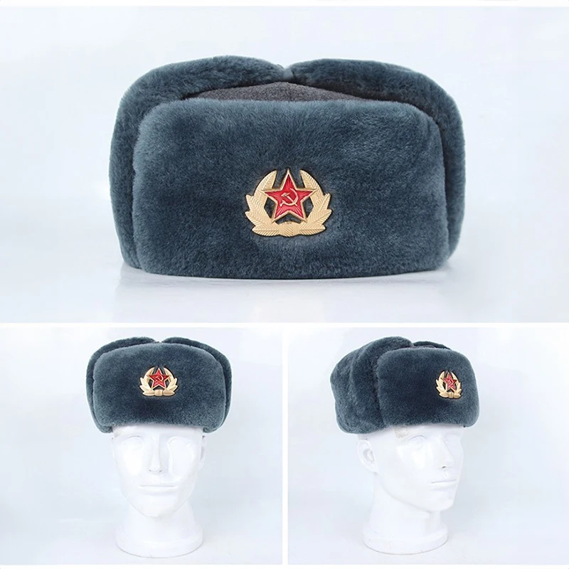 Tactical Air Soft Russian Ushaka Cotton Hat Reproduction M69 Outdoor Hunting Warm Hat Grey Winter Hat Plucked Lei Feng Hat