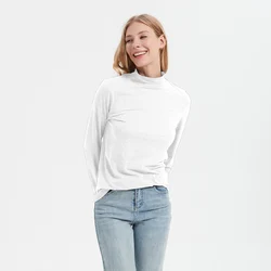 Thicken Thermal Underwear Women Autumn Winter Half High Collar Warm Tops Solid Color Long Sleeve Bottoming Shirt Fleece Pullover